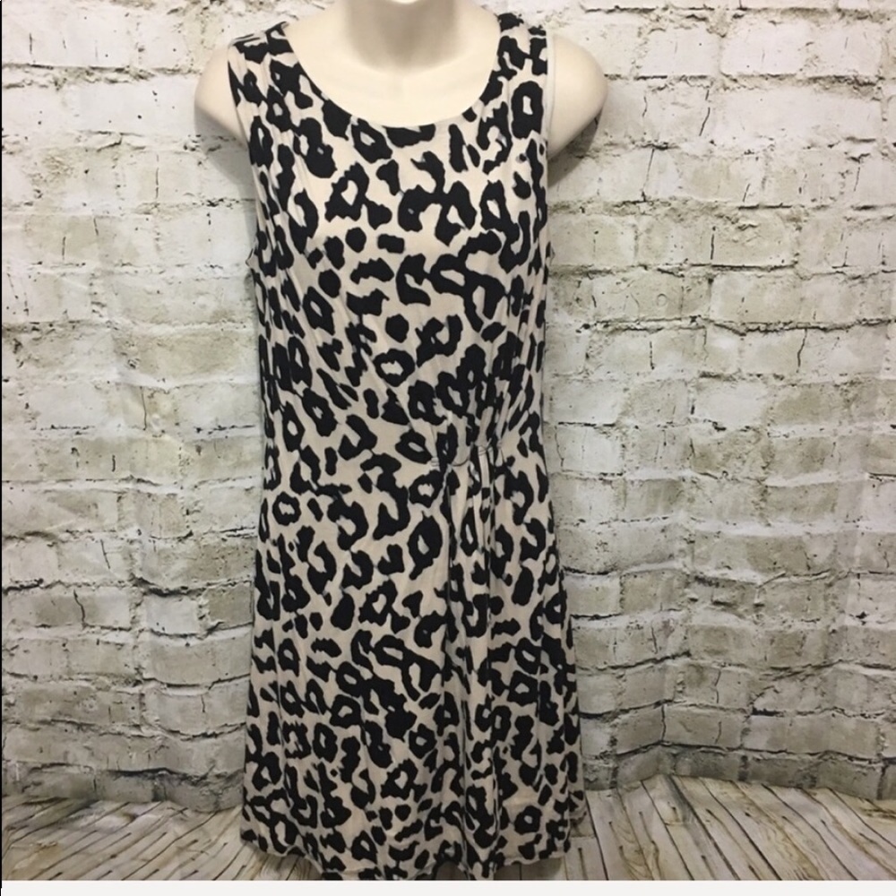 LOFT Brown Animal Print Gathered Sheath Dress